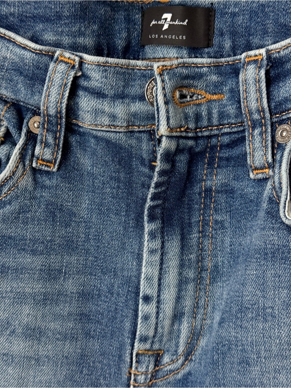 7 For All Mankind Light Blue Cropped Raw-Hem Jeans